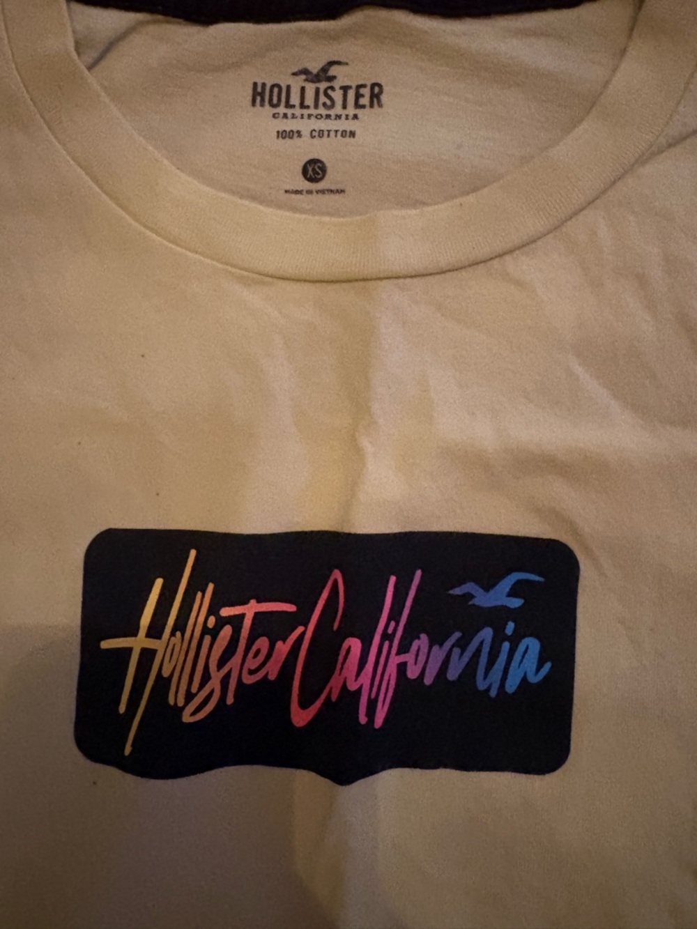 Hollister Cream Tee with Black Logo Print